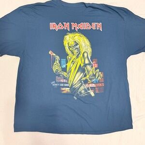 Iron Maiden Vintage-Style Graphic T-Shirt – Blue & Yellow – Size XXL